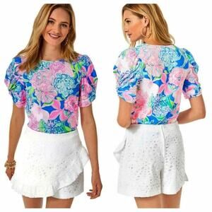 NEW Lilly Pulitzer Faye Skort Resort White Large Petal Eyelet Skirt Shorts 0